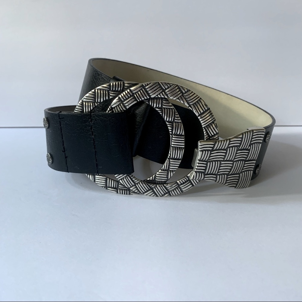Chico's Black Leather Round Buckle Clasp Belt Size Small/Medium